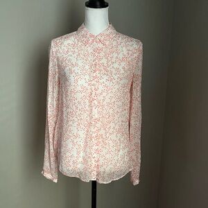 Boden Long Sleeve Buttoned Blouse Chiffon Floral Orange White size 8